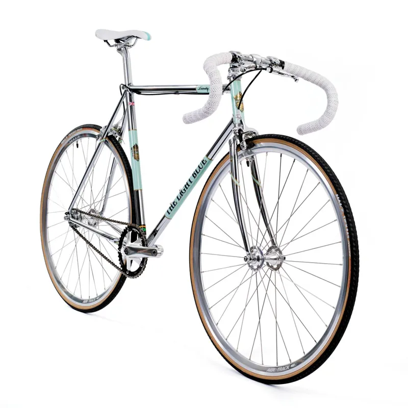 The Light Blue Trinity Pista Retro Track Bike in Chrome-1