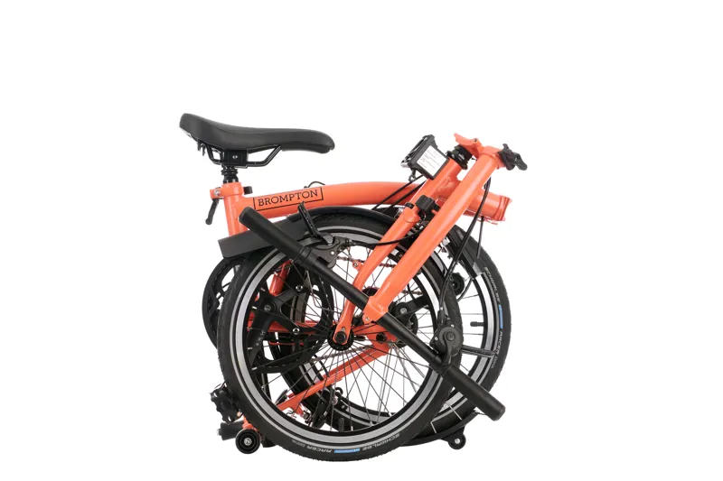 Brompton C Line Low Bar 6 Speed Bike with mudguards in Fire Coral-2