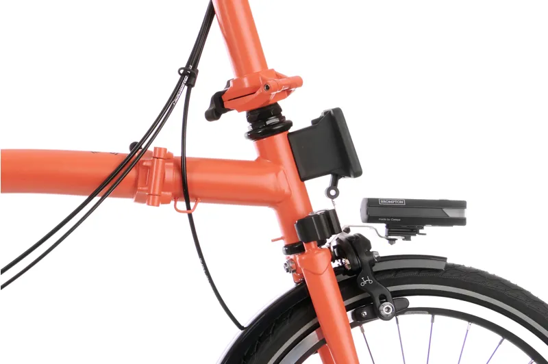 Brompton C Line Low Bar 6 Speed Bike with mudguards in Fire Coral-4