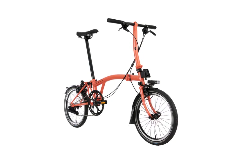 Brompton C Line Low Bar 6 Speed Bike with mudguards in Fire Coral-6
