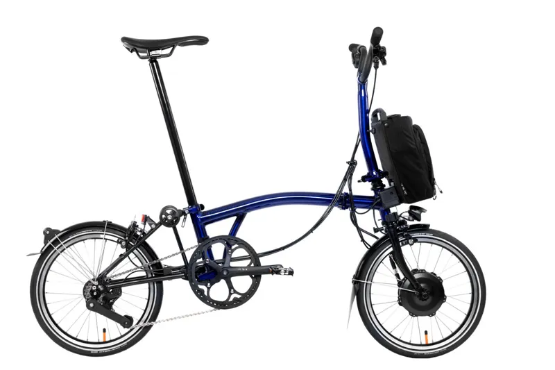 Brompton Electric P Line 12 Speed Folding Bike in Bolt Blue Lacquer-2