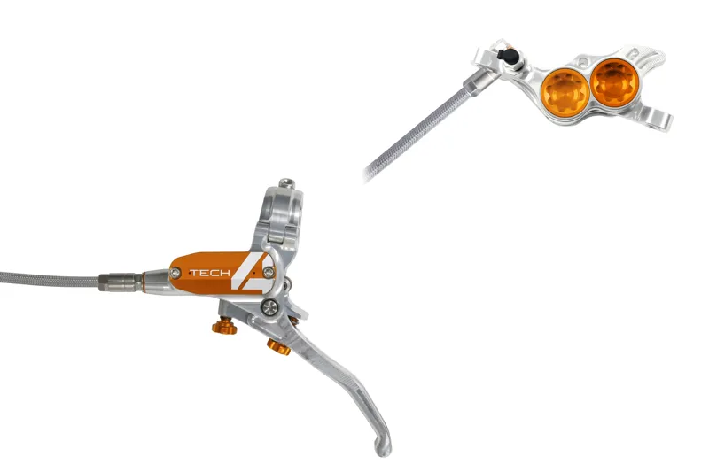 Hope Tech 4 E4 Disc Brake With Braided Hose in Silver and Orange