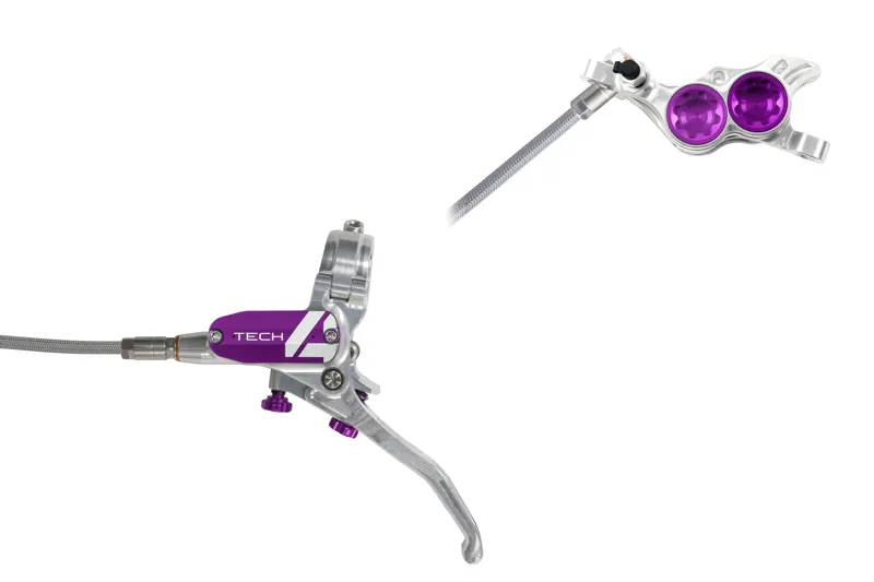 Hope Tech 4 E4 Disc Brake With Braided Hose in Silver and Purple