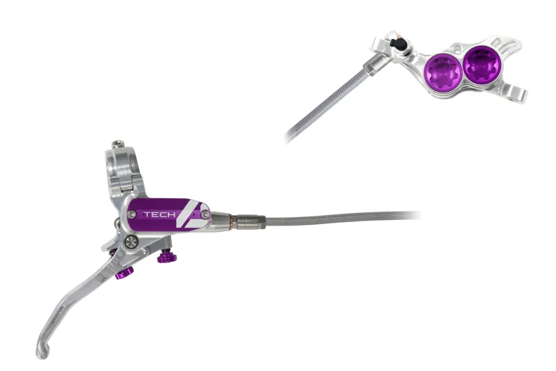 Hope Tech 4 E4 Disc Brake With Braided Hose in Silver and Purple-1