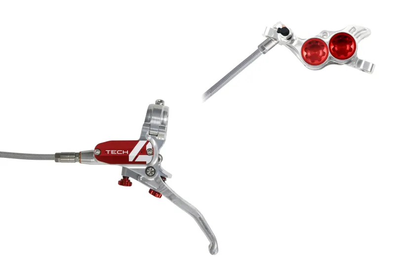 Hope Tech 4 E4 Disc Brake With Braided Hose in Silver and Red