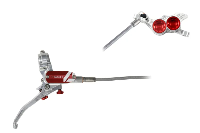 Hope Tech 4 E4 Disc Brake With Braided Hose in Silver and Red-1
