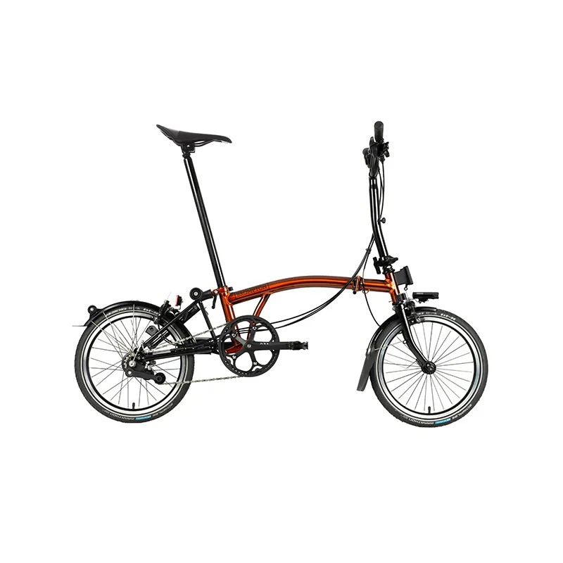 Brompton C Line Black Edition Bike with Mid Handlebars Mudguards and Battery Lighting Explore 6 Speed in Flame Lacquer
