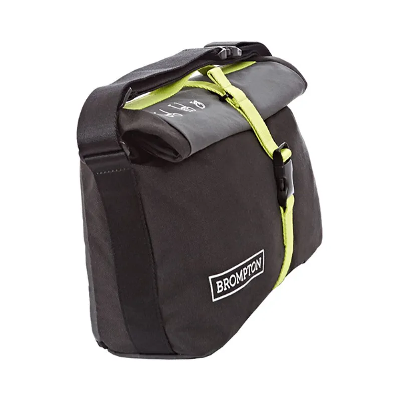Brompton Roll Top Bag and frame in Black/Lime Green-2