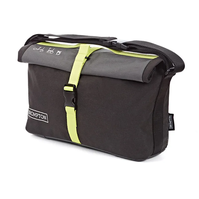 Brompton Roll Top Bag and frame in Black/Lime Green-3
