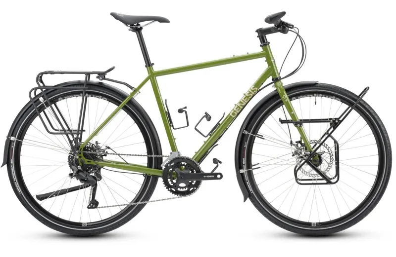 Genesis Tour De Fer 10 Flat Bar Touring Bike in Olive The Vida Loca Green